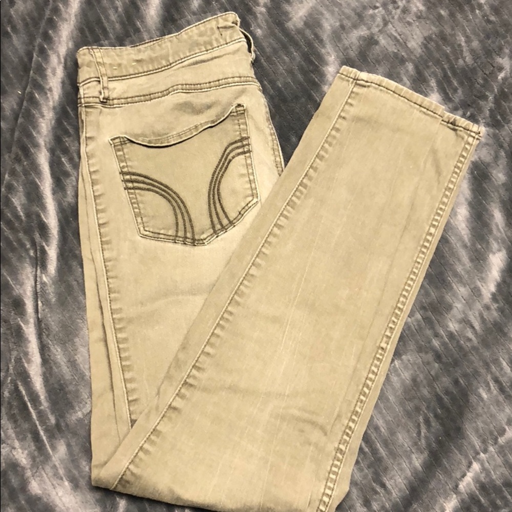 Olive green Hollister skinny jeans.